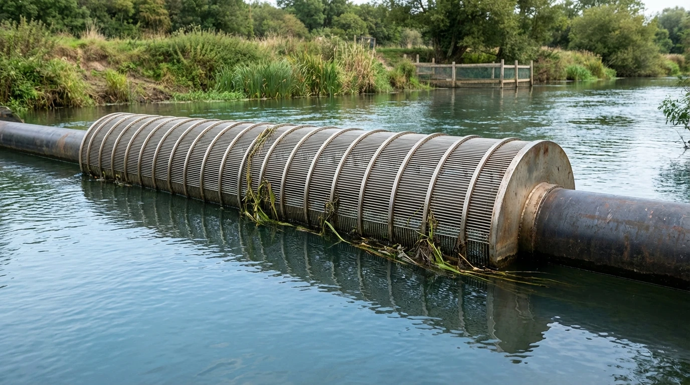 Aquaculture fish farm intake screens — wedge wire fish protection