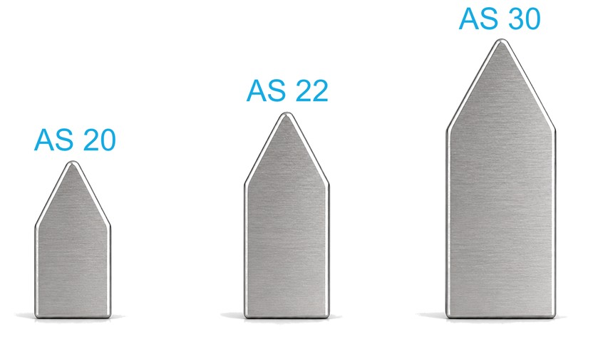 AS Series pencil-tip wedge wire support rod cross-sections — AS 20, AS 22, AS 30 — stainless steel structural rods with pointed contact surface